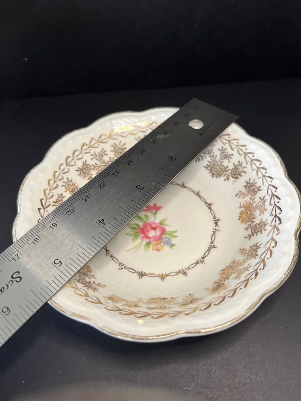 Vintage Stetson 22K Gold Floral Scalloped Small Bowl Dish